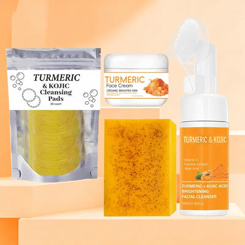 Turmeric Wash and Care Four Piece SetTurmeric Tablets, Turmeric Cleansing Mousse,Turmeric Soap Facial Cleansing Skincare FacialCleansing Cleanser,Turmeric Moisturizing Cream