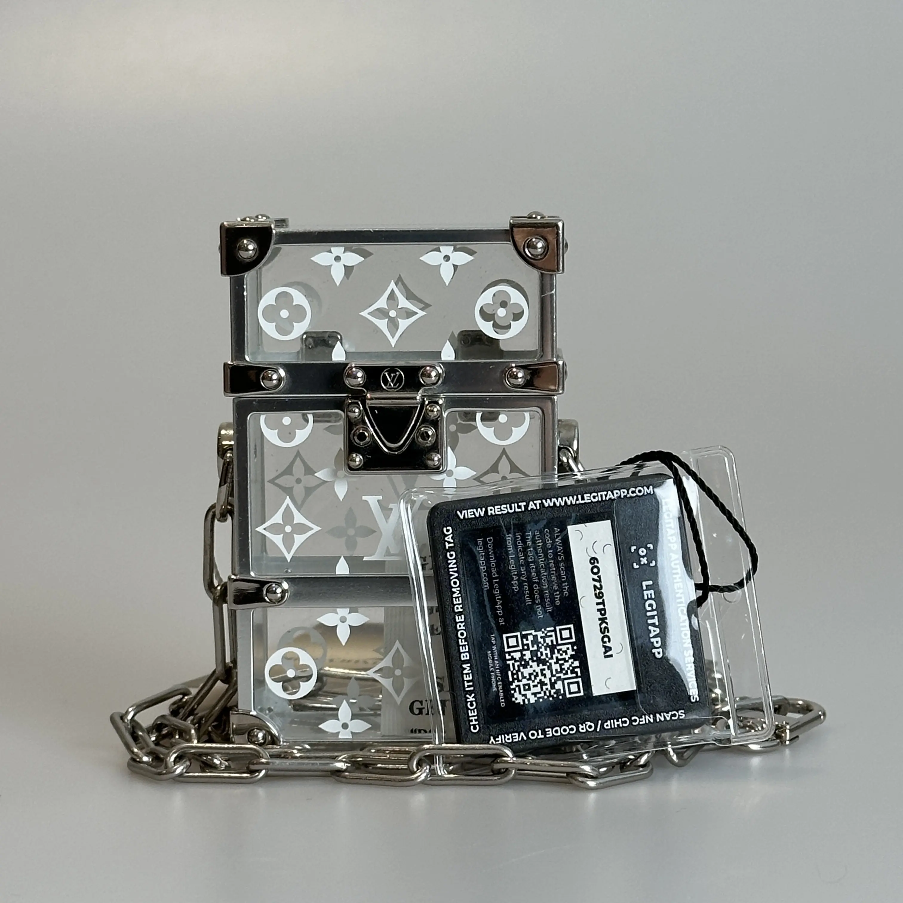 Pre-owned Louis Vuitton Transparent Acrylic Crossbody Bag Trunk Box Pouch Silver&White Monogram 48645357