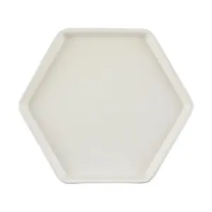 SSUEIM Mariebel Korean Ceramic Hexagon Plate 185mm - Dessert Cake Snack Dish, Creamy White