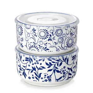 vancasso SELENE 36oz Porcelain Bowls with Lids Set of 2, Ceramic Food Storage & Serving Bowls for Kitchen, Microwave & Dishwasher Safe