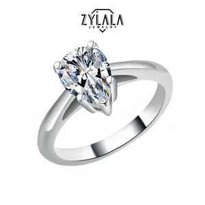 [279] 2.0 Carat Synthetic Moissanite Ring Classic Pear Cut Sterling 925 Silver Ring Engagement Wedding Jewelry Anniversary Birthday Gift
