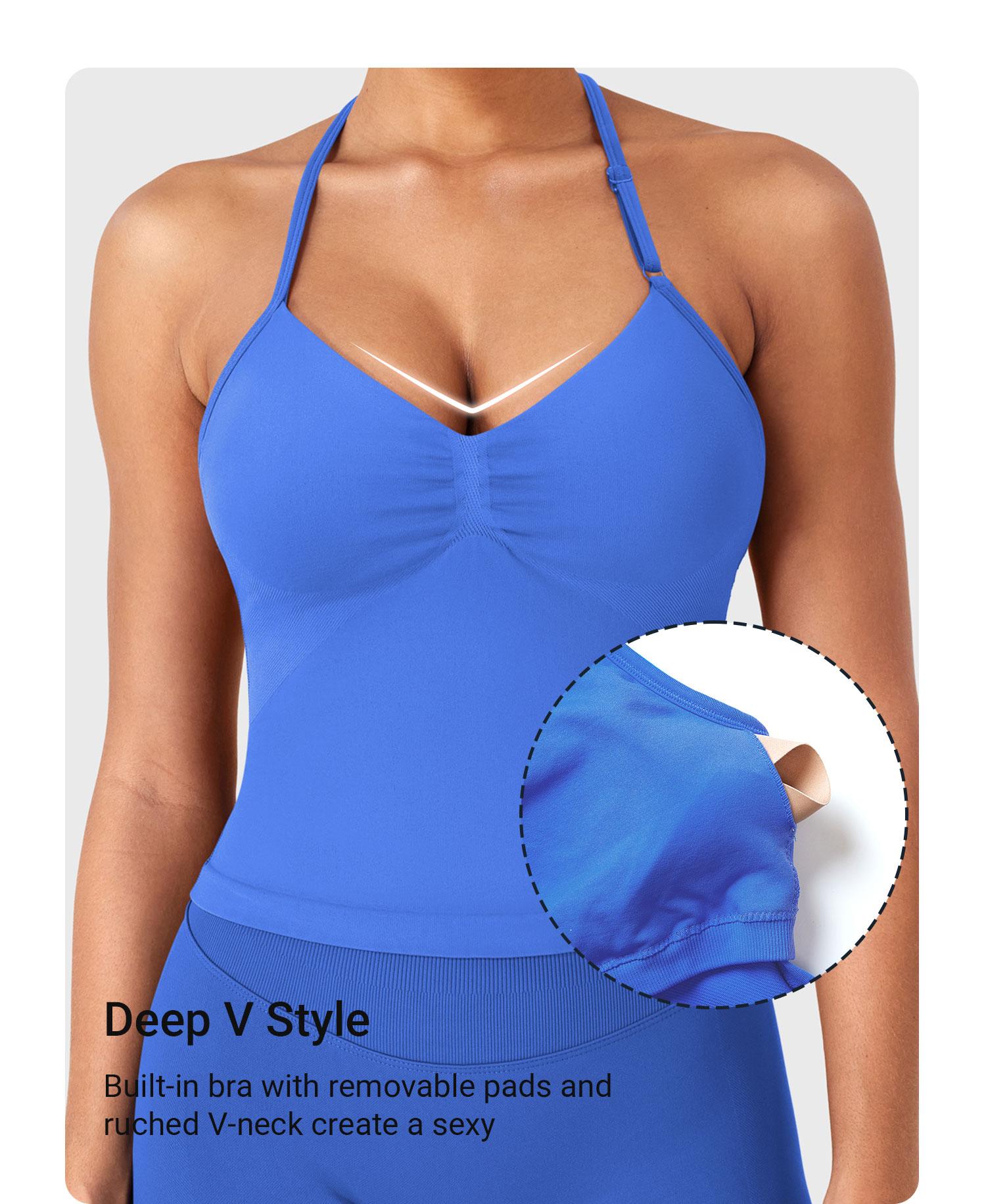 YEOREO SoftHue Impact Longline Strappy Top Women's Halter Workout Tank Tops Backless Gym Longline with Adjustable Strap SpringStatements