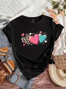 2025 New Love Printed T-Shirt: Comfortable breathable cotton, washable, various love print designs optional, loose versatile fit, suitable for daily casual & couple/bestie wear, 4-season applicable;