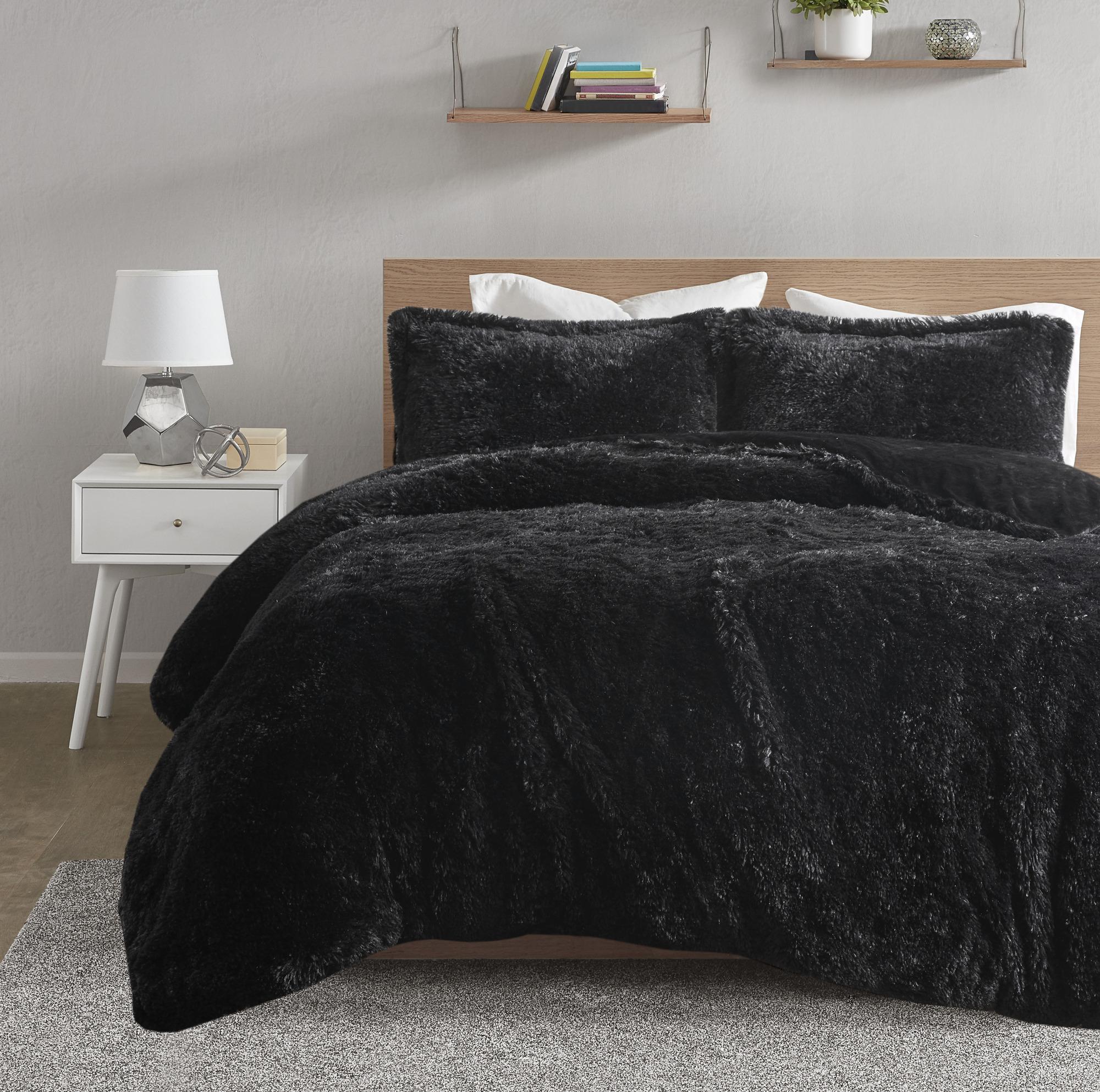 Intelligent Design Malea Shaggy Faux Fur Duvet Cover Set, Soft & Contemporary Bedding with Stylish Shaggy Faux Fur, Fluffy Texture, and Solid Plush Reverse