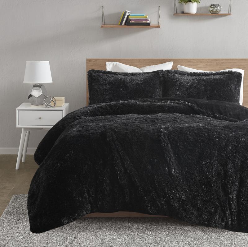 Intelligent Design Malea Shaggy Faux Fur Duvet Cover Set, Soft & Contemporary Bedding with Stylish Shaggy Faux Fur, Fluffy Texture, and Solid Plush Reverse