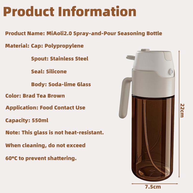 Premium 2 in 1 Oil Sprayer for Cooking 18.6oz/550ml Light-Blocking Dark Olive Oil Dispenser Bottle Food-Grade Mister for Air Fryer BBQ