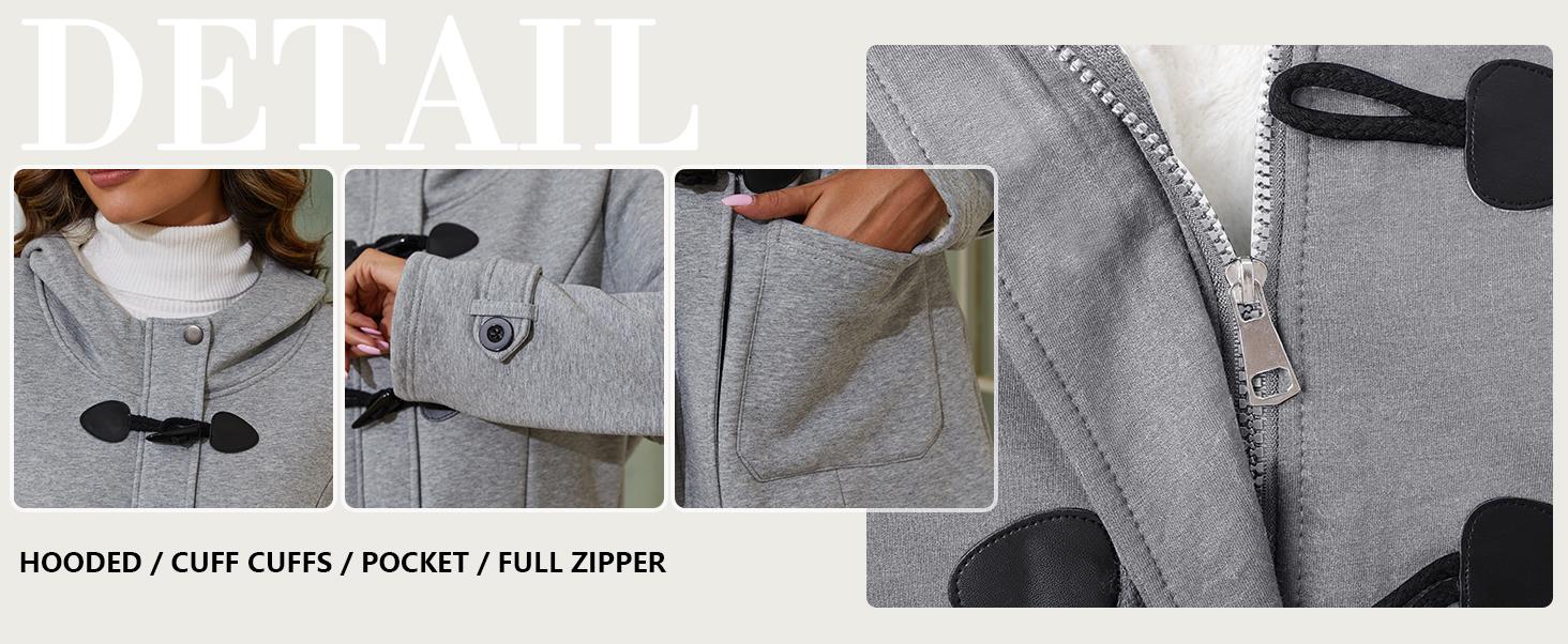 Arssm Women’s Sherpa Duffle Coat – Fleece Lined Winter Jacket, Warm Casual Outerwear, Cozy Button Down Hooded Coat for Cold Weather