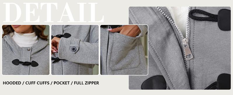 Arssm Women’s Sherpa Duffle Coat – Fleece Lined Winter Jacket, Warm Casual Outerwear, Cozy Button Down Hooded Coat for Cold Weather