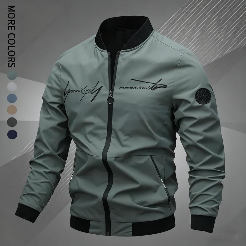 Men's Embroidered Baseball Jacket - Black Casual Sports Coat with Zipper Closure, Polyester Fiber Lining, Regular Fit for Spring/Fall, Outerwear for Spring Style | Fashionable Embroidery | Elegant Texture,fall outfits, business casual outfits