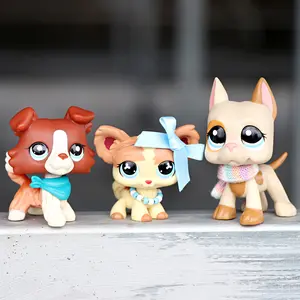 3Pcs Adorned Big-Eyed Puppy Figurines Collie Chihuahua Short-Hair Dog Mini Animal Collectible Toys Kids Holiday Gift Set