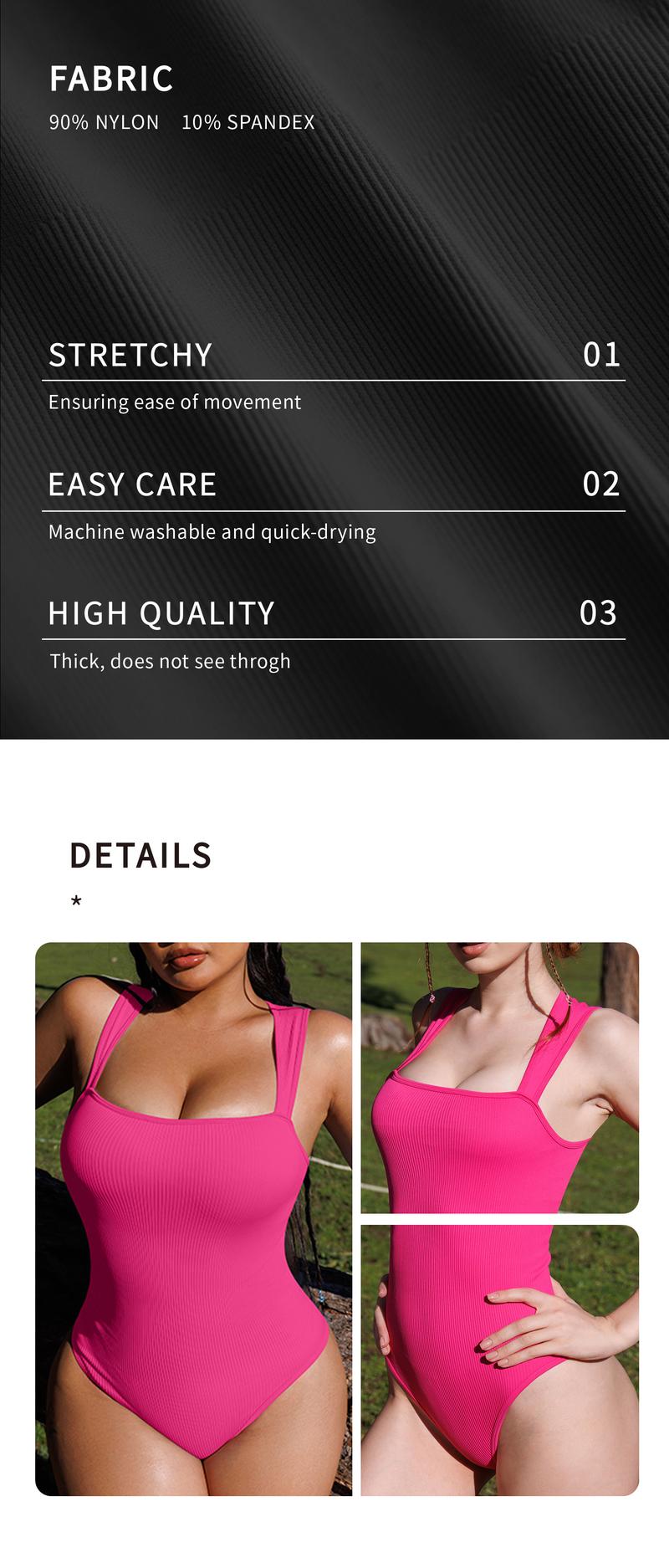 OQQfitness Womenswear 3 Piece Bodysuits Stretchy Underwear Sexy Ribbed Square Neck Sleeveless Stretchy Tank Tops Bodysuits Soft Lady