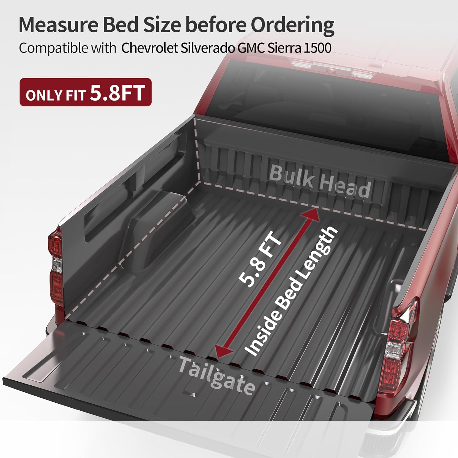 [Fits 2019-2026 Chevrolet Silverado GMC Sierra 1500] 5.8 Ft Bed, Soft Quad Fold Truck Bed Tonneau Cover, without Multi-Flex Tailgate New Body Style