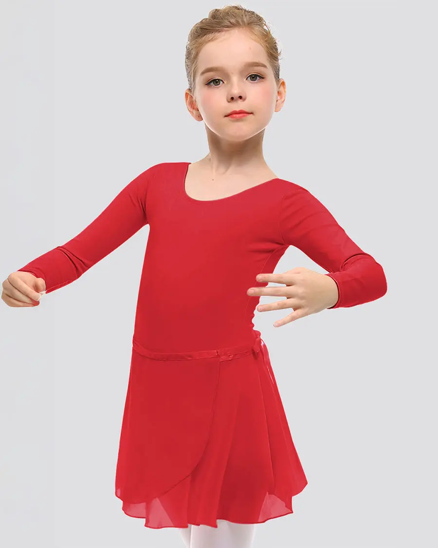 Girls' Tie Skirt Ballet Starter Kit, Long Sleeve Breathable Cotton Dancewear for Aspiring Dancers' Dance Classes, 1 Leotard, Performances, Soft, Solid
