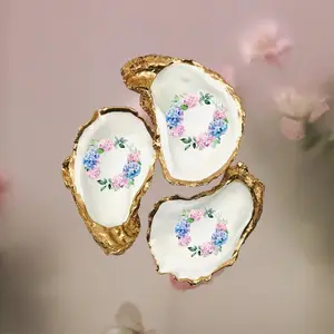 Hydrangea Floral Wreath Oyster Shell Ring Dish