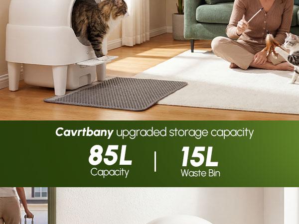 Cavrtbany Smart Self-Cleaning Cat Litter Box, APP or Manual Control, 85L Covered Litter Box with 15L pull-out drawer , Easy-Entry Front Step, 5 Safety Sensors, Quick 3-Minute Assembly, Quiet, Cat toilet for big Cats & Multi-Cat Homes With Free  liners 