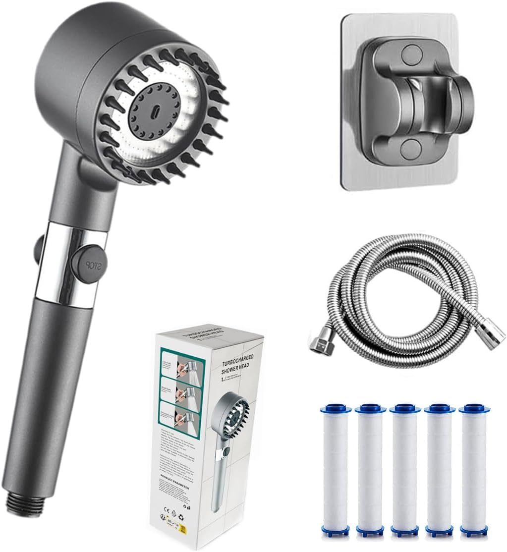 Multifunctional Massage Shower, Handheld High Pressure Shower Head,Massage And Skin Beauty Multifunctional Shower, 3 Settings 4 in 1 Detachable Showerhead with 47" Hose, Bracket and 5Filters hard water small  business  must  haves