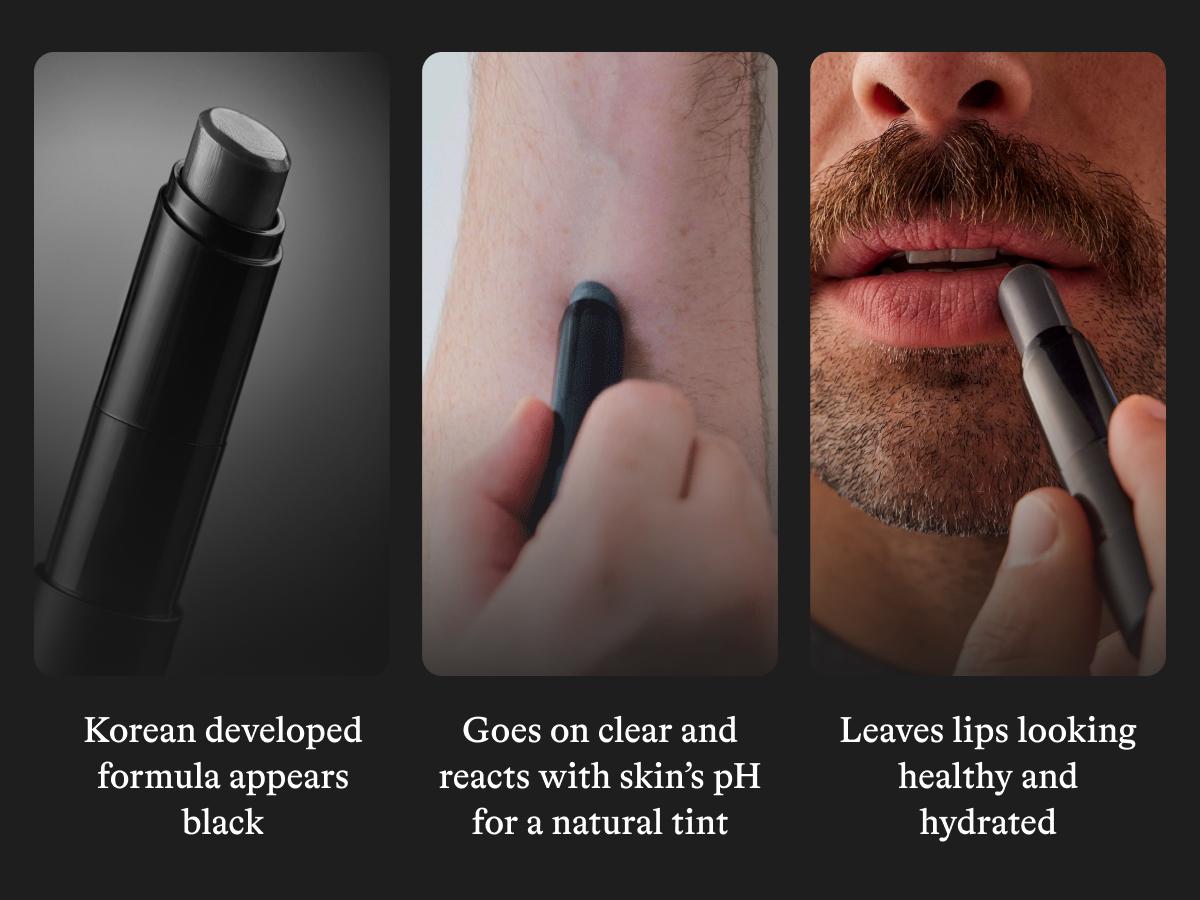 3 Pack Black Lip Balm, made with Korean technology and infused with Meadowfoam Oil. Hydrate, Moisturize, and Soothe with Korean Lip-Care Ingredients. Designed for men.