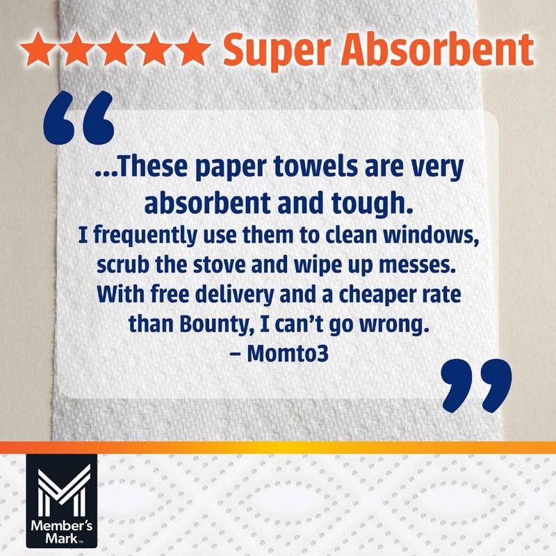 Super Premium 2-Ply Select & Tear Paper Towels, 15 Mega Rolls, Strong & Absorbent, 150 Sheets per Roll, Thick & Long Lasting – Member’s Mark