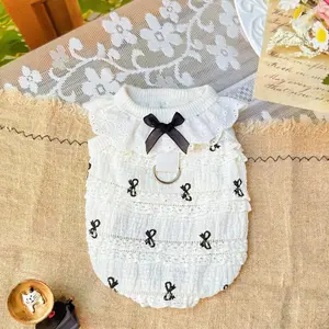 Pet Clothes Dog Cat T-Shirt Vest BowKnot Lace Sleeveless Cute Breathable With Leash Ring D00050