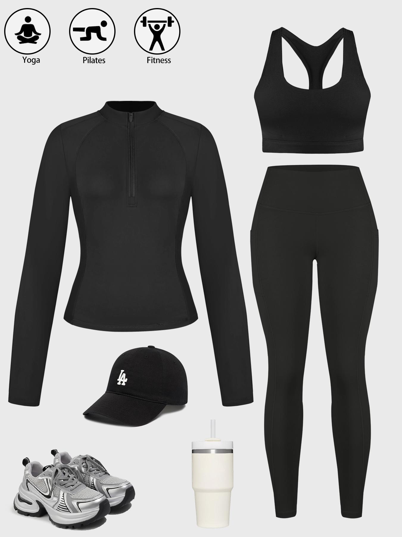 CHRLEISURE Women's Suit Workout Set Yoga Outfit Activewear for Daily Wear with Long Sleeve Top & High-Waisted Leggings
