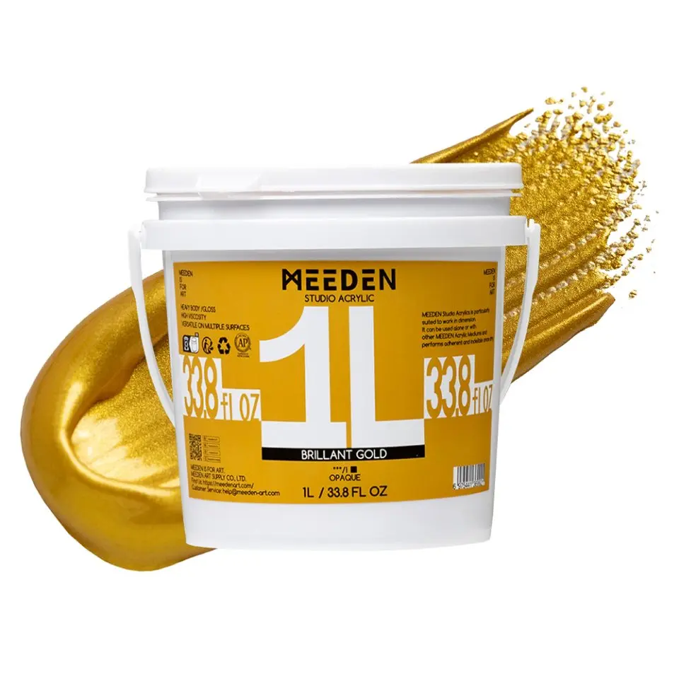 MEEDEN Heavy Body Metallic Gold Acrylic Paint - 1L/33.8 oz Gloss Finish, Premium Artist Supplies Acrylic, Arts Crafts Supplies for DIY Art Design & Canvas Wood Metal Furniture, Premium Art Supplies