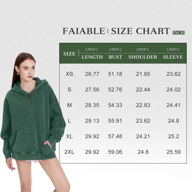 FAIABLE Hoodies Vintage Acid Washed Heavyweight Fleece Half Zip Unisex Hoodie for Women with Kangaroo Pocket & Earbud Sleeve Pocket Casual Aesthetic Streetwear Style Essential Comfort Hoodies