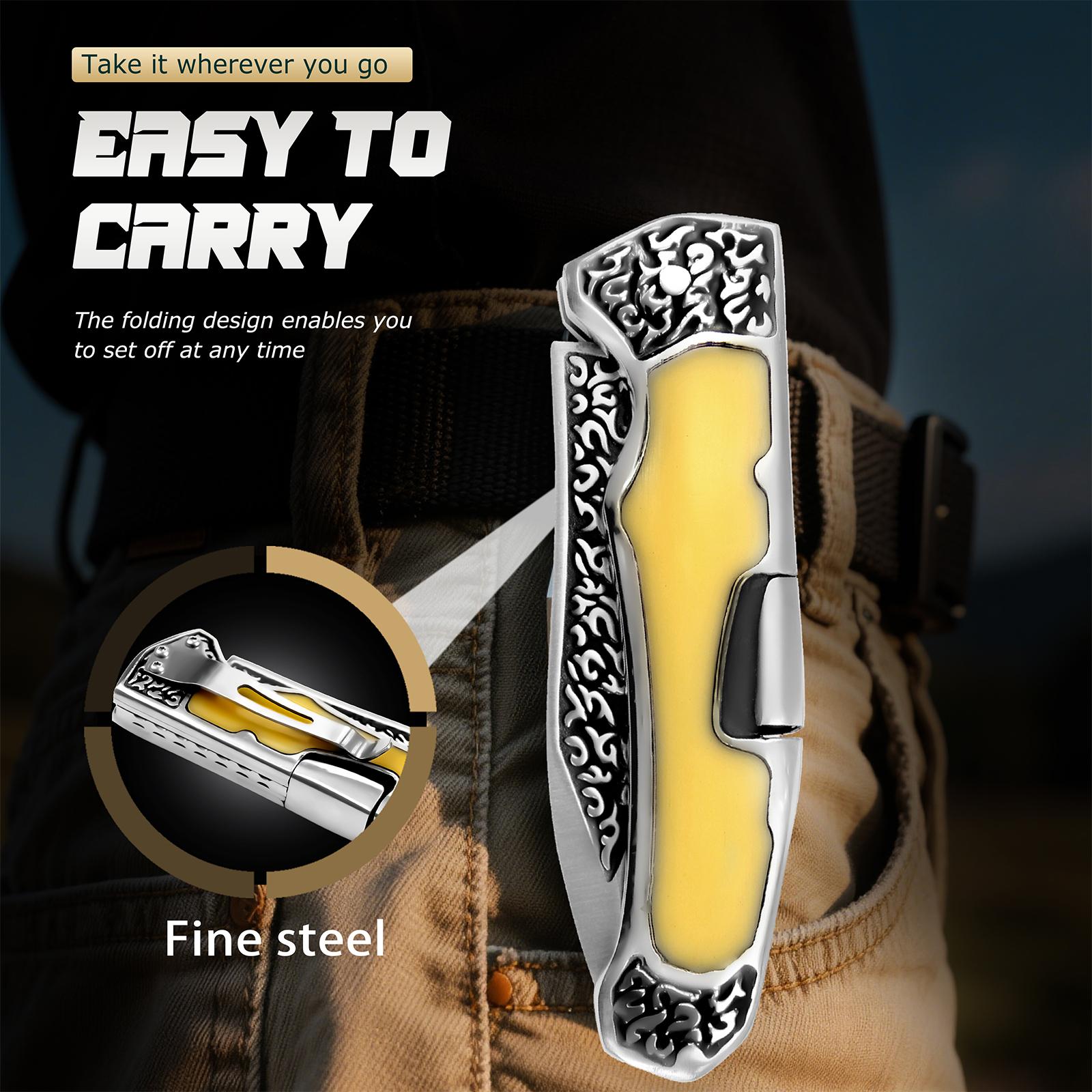 Exquisite carved pattern kitchen fruit knife, sharp blade, easy to cut meat, suitable for outdoor barbecue, camping, hiking, men's gift