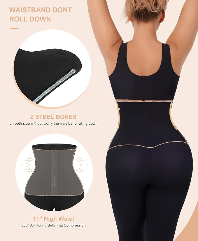 FeelinGirl High Waist Tummy Control Leggings for Women Waist Trainer Corset Compression Yoga Pants with Pockets feelingirlshop