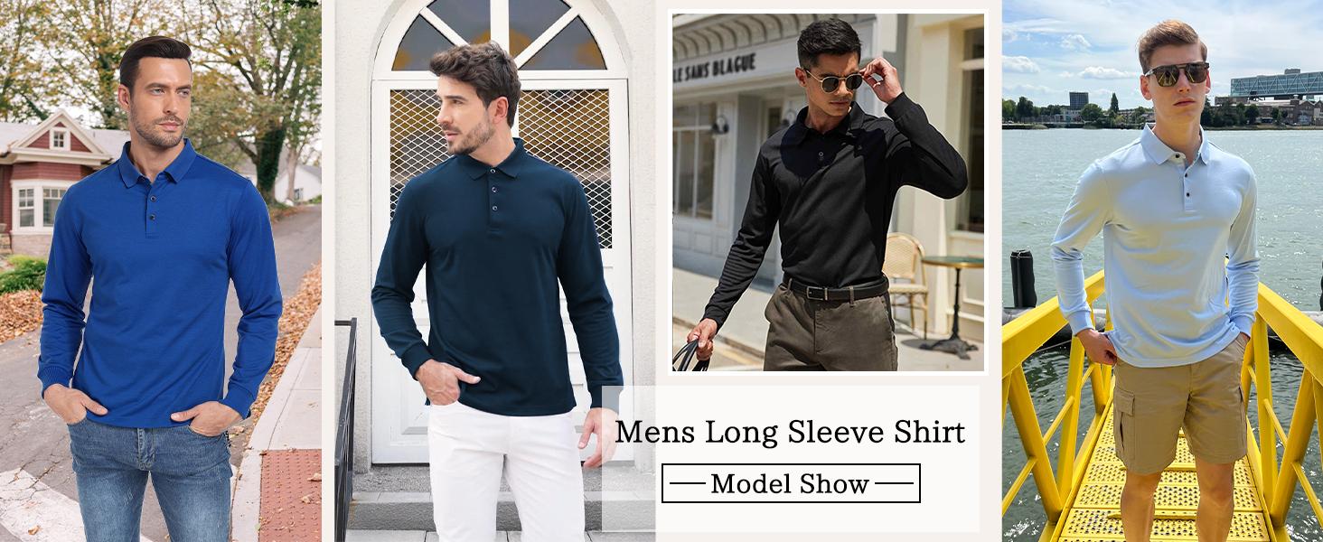 ZITY Long Sleeve Polo Shirts for Men 3 Pack Collared Performance Golf Polos Mens Casual Shirts Moisture Wicking Workwear