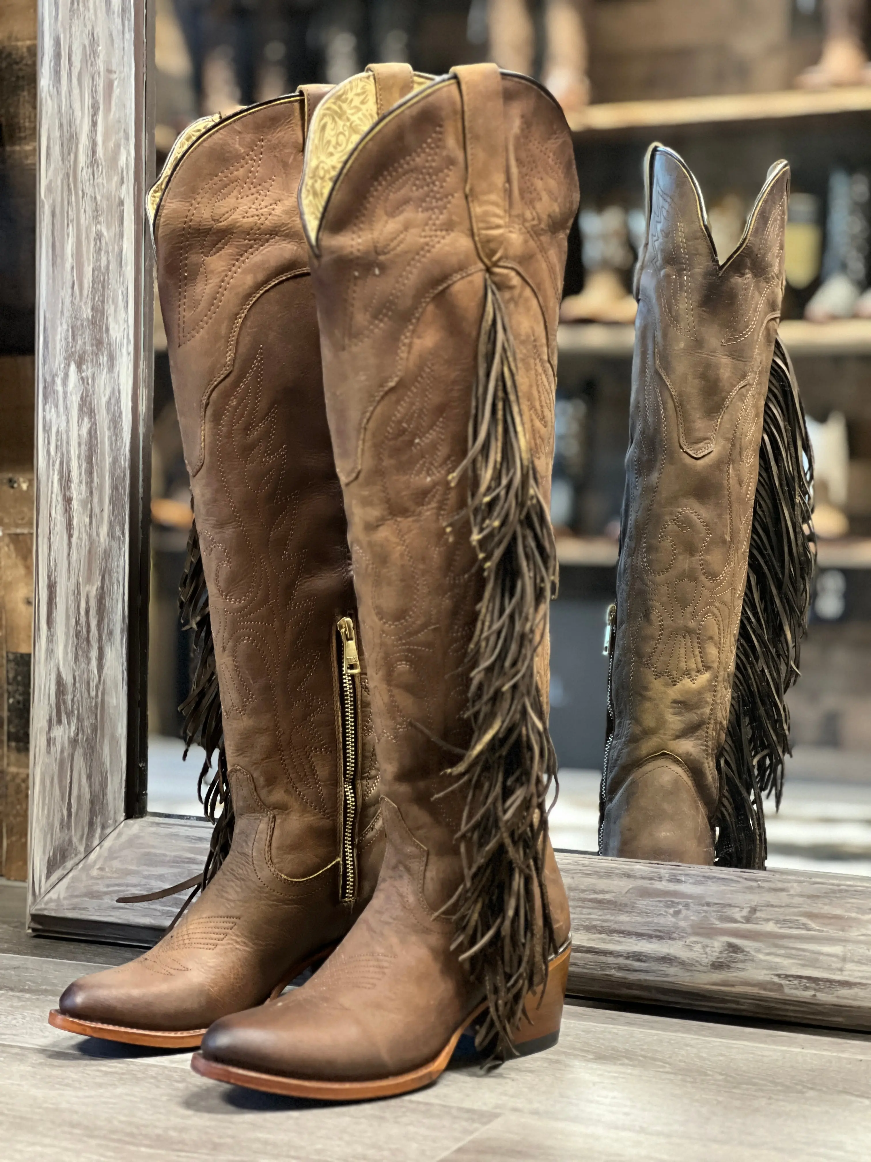 JUANY BB CRAZY AJEADO BROWN FRINGE COWGIRL BOOTS – WOMEN’S WESTERN KNEE-HIGH BOOTS