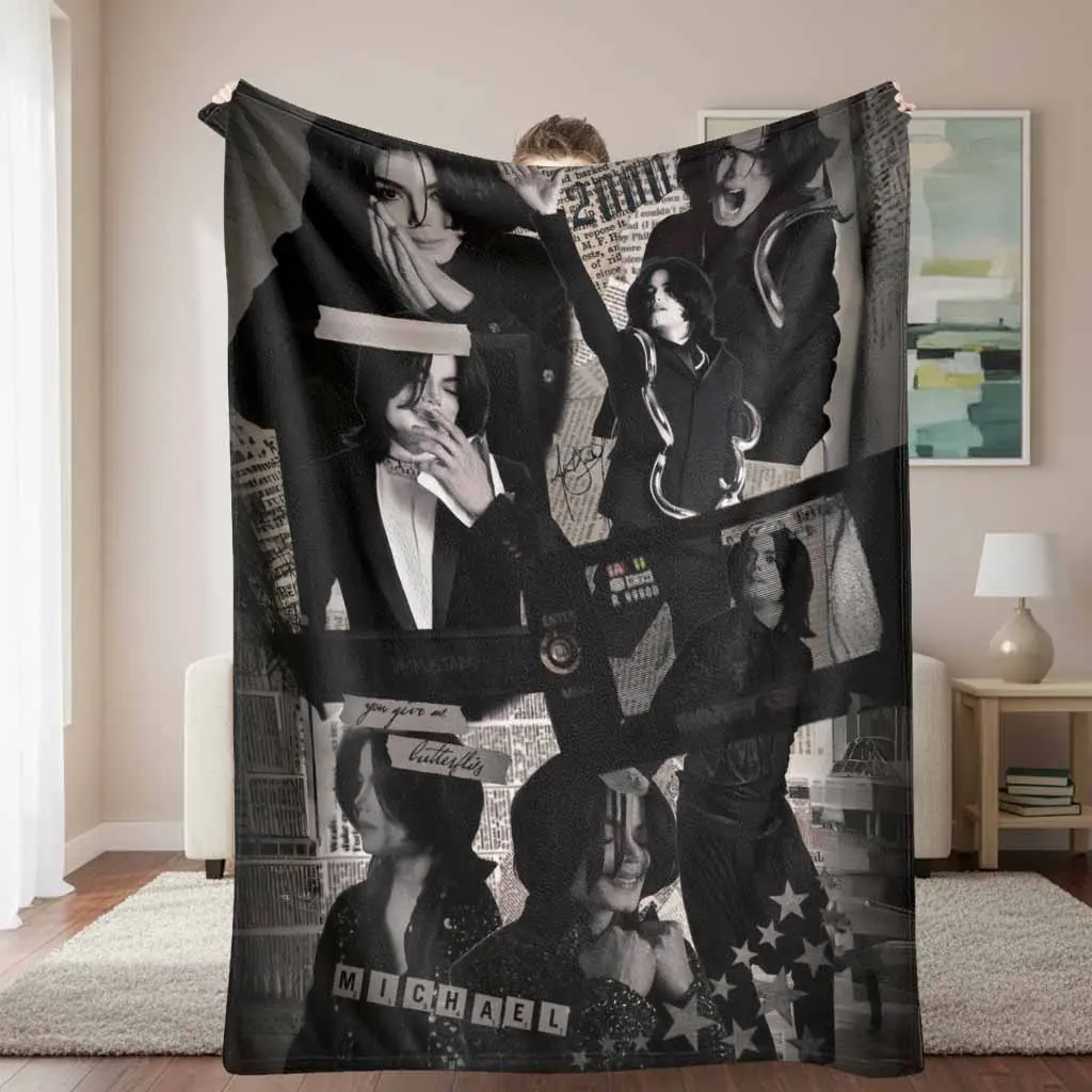 Pop Star Flannel Blanket - Black and White Music Legend Portrait Collage Print, Soft, Warm, Lightweight Plush Throw for Sofa, Concert Fans' Gift