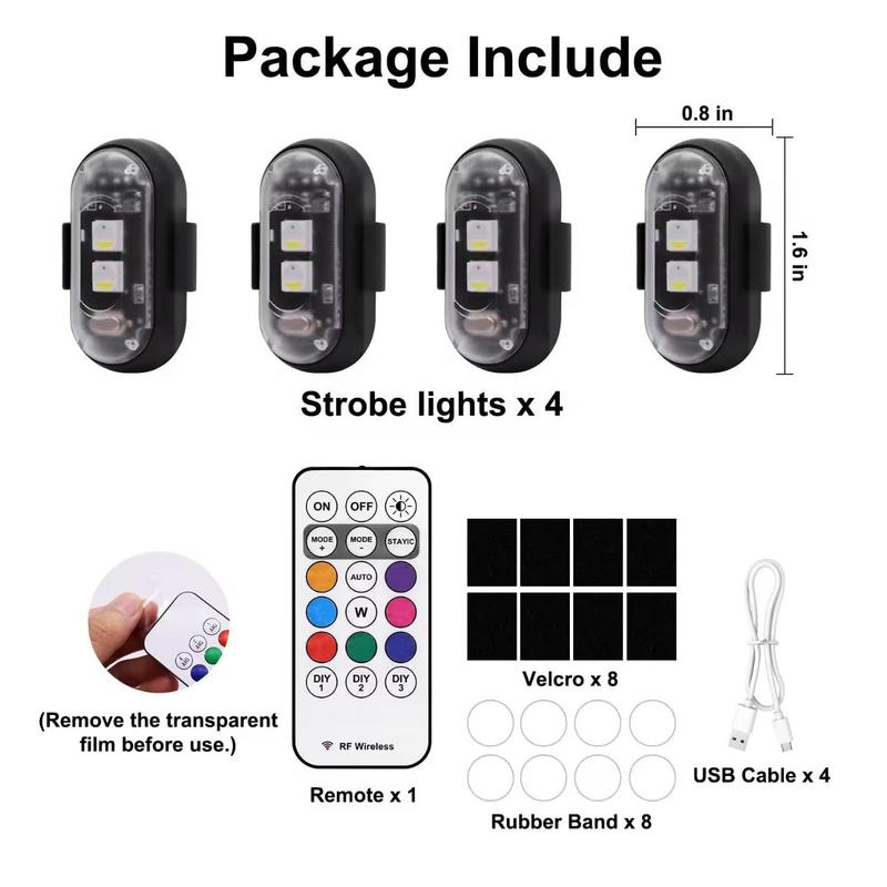 4-Pack Wireless RGB Strobe Lights – Rechargeable, Color-Changing & Velcro-Mountable