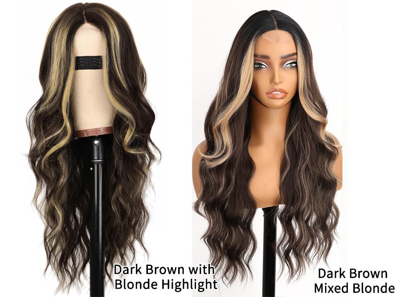 [ AISI HAIR ] Black Wig for Women, Long Wavy Lace Hairline Middle Part Synthetic Heat Resistant Wig for Daily Party-26 Inch