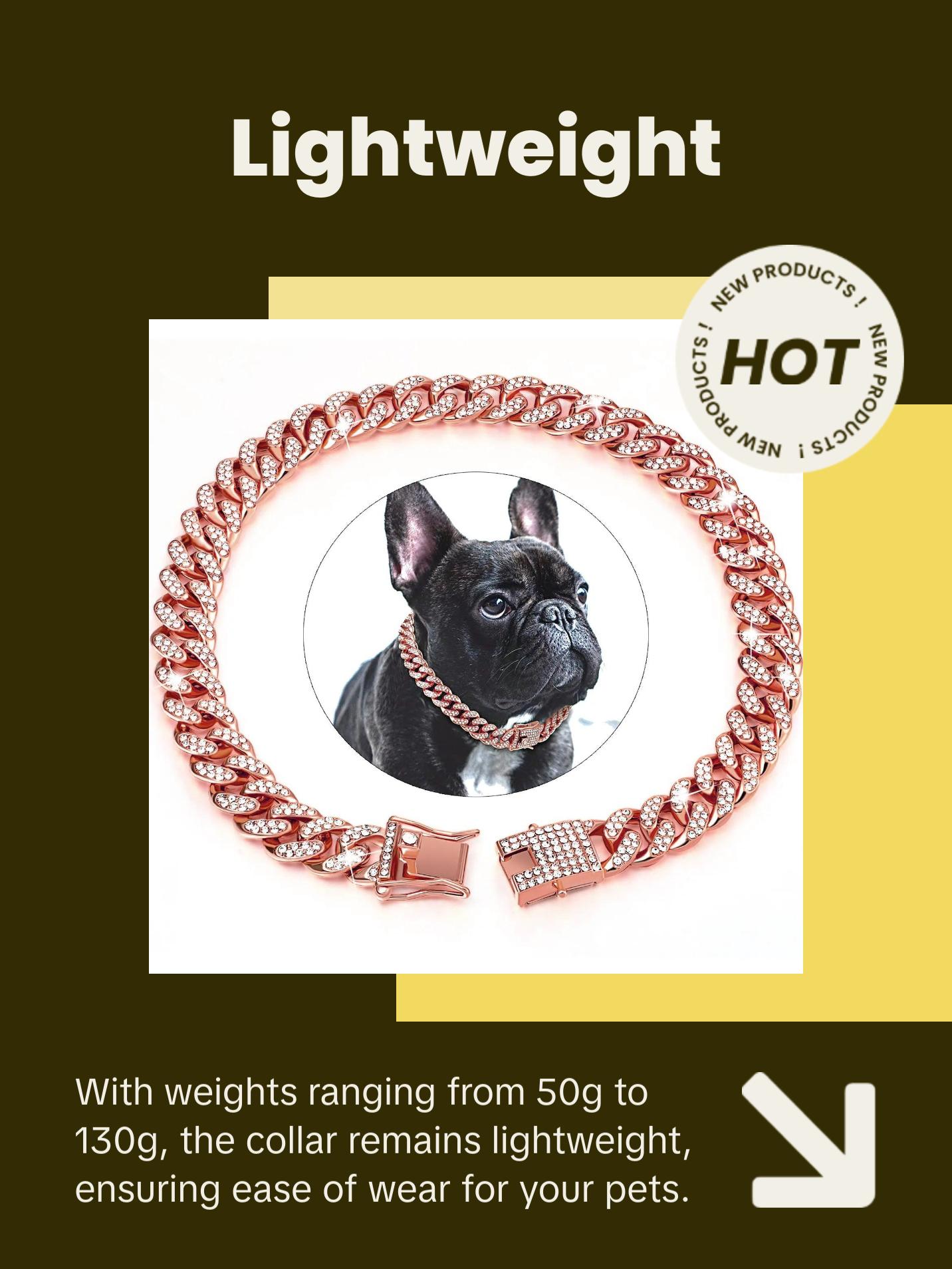 Diamond Cuban Dog Collar with Secure Buckle - Available in Multiple Sizes and Colors