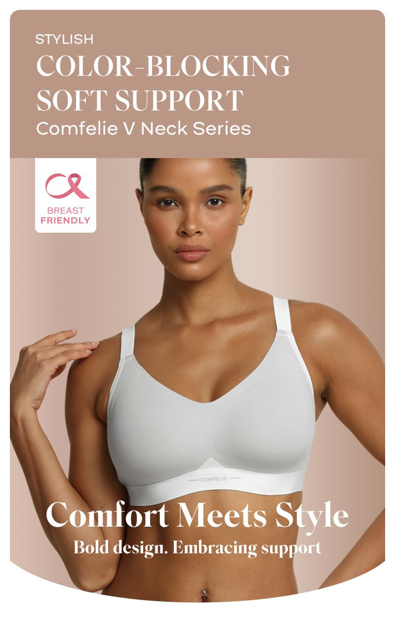 COMFELIE No Underwire Bra for Women, Seamless Comfort Lightly V-Neck Everyday Bra, Seamless Sports Bra Women underwear EB009