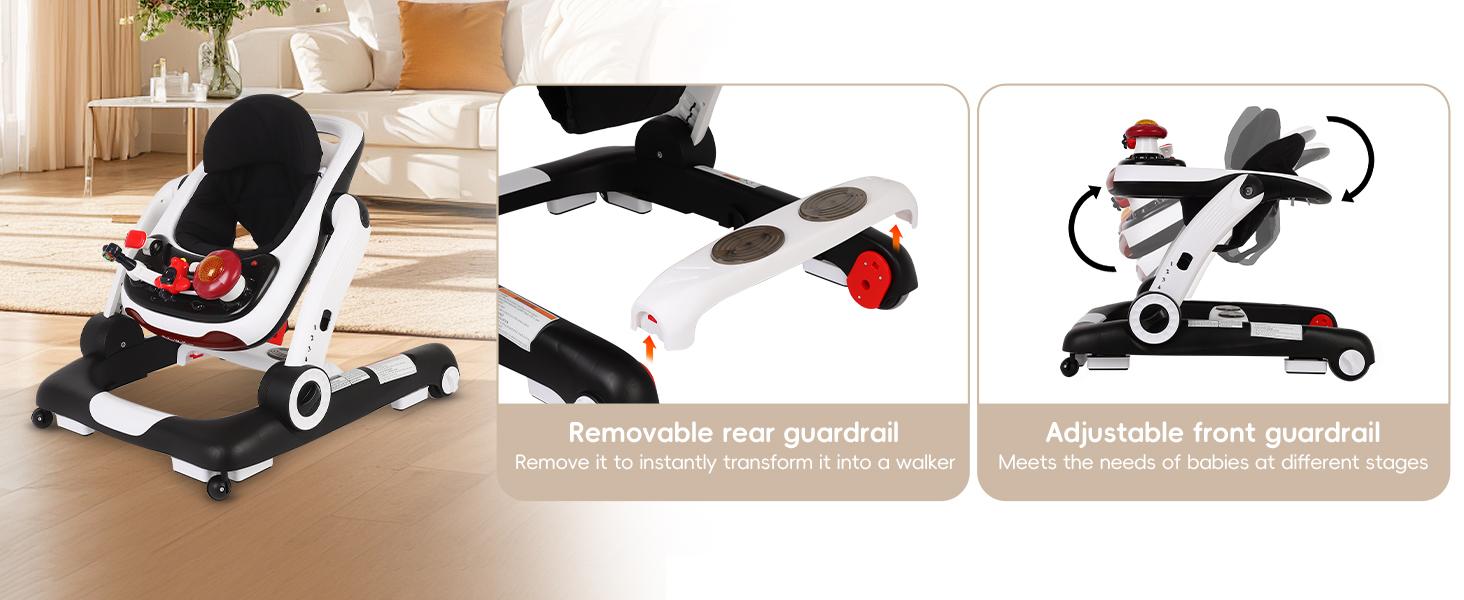 SCITOO 6-in-1 Baby Walker, Foldable Activity Walker with Adjustable Height & Speed, Music, Lights, Anti-Rollover, Toddler Push Walker, Baby Walker with Wheels for Boys & Girls 6-18 Months