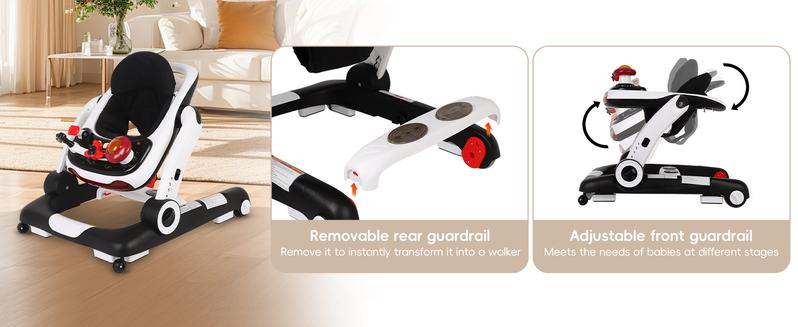 SCITOO 6-in-1 Baby Walker, Foldable Activity Walker with Adjustable Height & Speed, Music, Lights, Anti-Rollover, Toddler Push Walker, Baby Walker with Wheels for Boys & Girls 6-18 Months