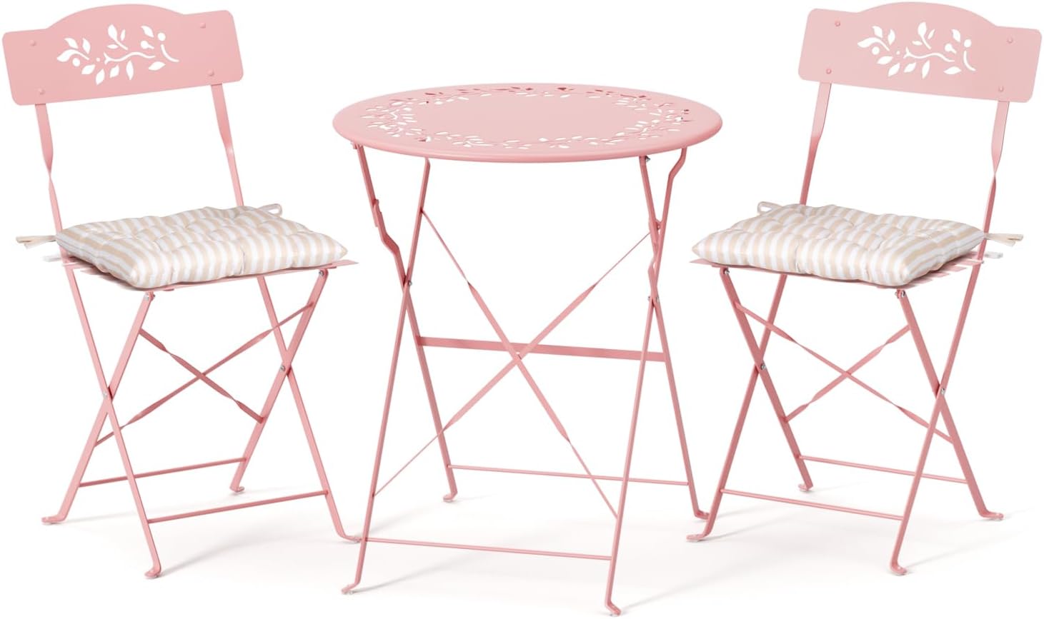 VINGLI Outdoor Folding Bistro Table and Chairs Set of 2, 3-Piece Bistro Set with Olive Leaf Cutout Design and Comfortable Cushions for Patio, Balcony, Garden, Porch, Yard VINGLI Outdoor Folding Bistro Table and Chairs Set of 2, 3-Piece Bistro Set with Olive Leaf Cutout Design and Comfortable Cushions for Patio, Balcony, Garden, Porch, Yard