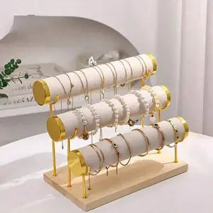 1pc Cream Velvet Jewelry Holder Display Stand, Detachable Metal Multi-Tier Rack For Bracelets, Bangles, Watches, Summer Goods For Women, Storage Organizer, Gift, Back To School, Modern, Minimalist, Chic, Stylish, Multi-Purpose, Functional