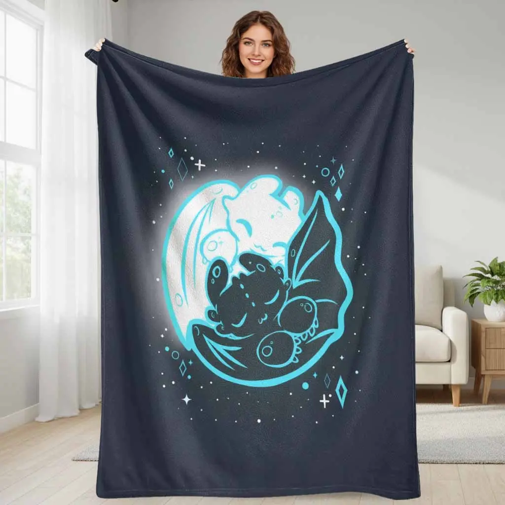 Mythical Creatures Sleeping Dragons Flannel Blanket - Moonlit Theme, Flannel Fabric, Ultra Soft, Lightweight, Warm Plush Texture, Multi-Size, Perfect for Cozy Spaces, Bedroom Decor