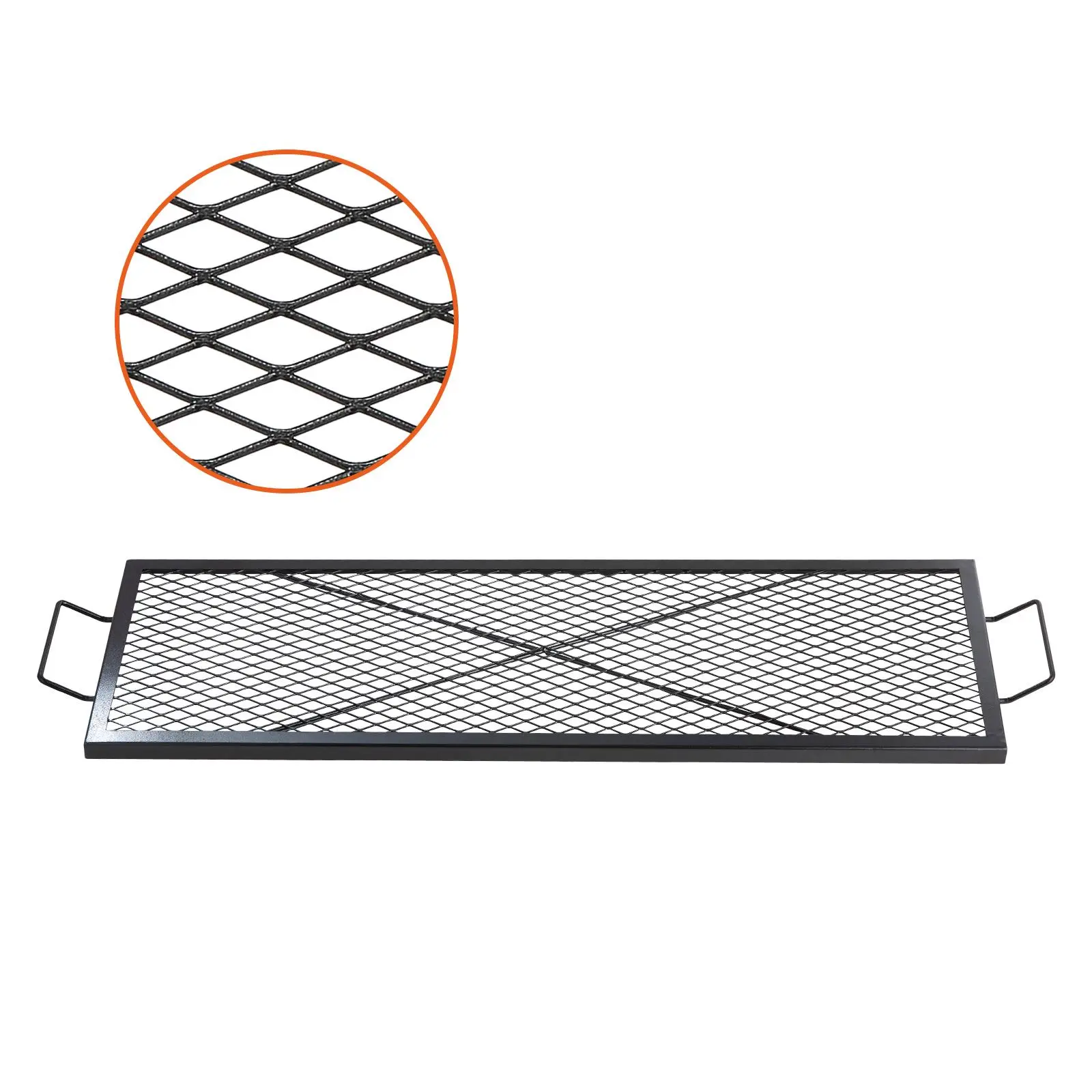 Sturdy Steel Open Flame Grill Grate, 44x15 Inch Rectangle Cooking Surface with Heat-Resistant Diamond Mesh, Portable for Camping & Hiking, Outdoors, Barbecue Accessories, Large Size, Load Capacity 44Lbs, Rust‑Proof Steel, Campfire / Bbq Party