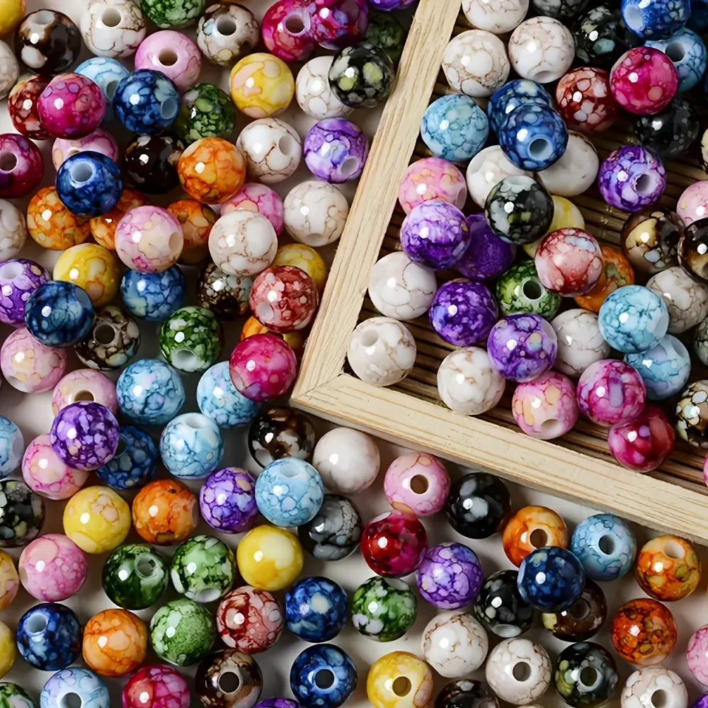 8mm Cracked Texture Acrylic Resin Loose Spacer Beads - Wholesale Bulk (300/400/500/600pcs, 300pcs Included) - DIY Jewelry Making Supplies for Enthusiasts (Bracelets, Earrings), Beads For Jewelry Making, Acrylic Resin Beads