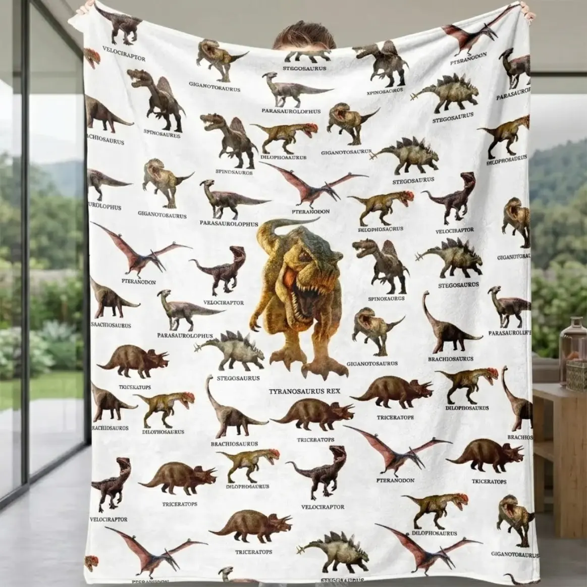 Dinosaur Print Flannel Blanket, Soft Cozy Warm Plush Throw Blanket for Kids and Adults, Napping, Sleeping, Bedding, Sofa, Bedroom, Home Office, Travel and Decorative Gift