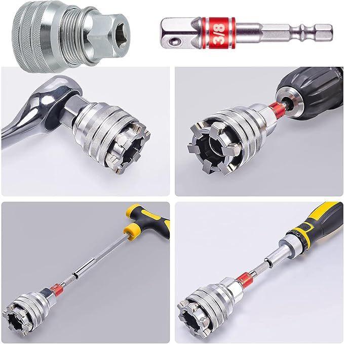 3PCS Multi-Function Universal Socket Wrench Tool - Universal Maintenance Tool, Adjustable Universal Socket Wrench, Universal Socket Tool for 3/8" Drive Ratchet Torque Wrench & Power Drill (1pc)