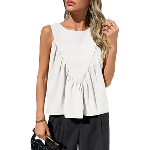 Cicy Bell Womens Peplum Babydoll Tank Tops Summer Sleeveless Loose T Shirts Casual Shirred Flowy Tops