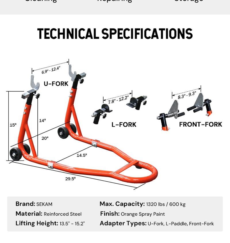 Sekam Motorcycle Stand Lift, Various specifications, Front Rear Combo Stand Lift Stand, U+L Fork Swingarm Spool, Compatible with Most Yamaha Honda Kawasaki Suzuki Motorcycles, Black, Motorcycle bike stand