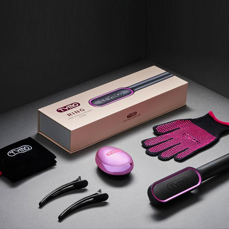 TYMO RING - Hair Straightener Comb, Styling Tool for Frizz-Free Hair, Straightening Brush with Ceramic Coating, Fast Heat-Up, Springtok, Comfort