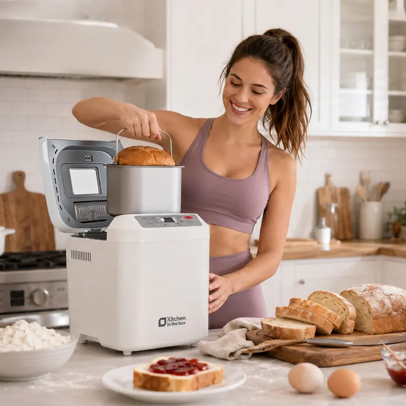 Kitchen in the box Bread Maker Machine, 12-in-1 Automatic Bread Maker with Auto Fruit Nut Dispenser, 2 LB Large Capacity, Gluten-Free, 13H Delay Timer, 1H Keep Warm, 3 Crust Colors