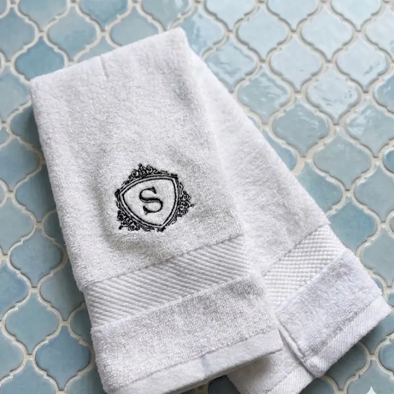 Embroidered Single Letter Monogram Hand Towel Personalized Cotton Linens, Wedding Gift for Couples, Gifts for Him Her Self Care Essential Custom Initials Elegant Motif