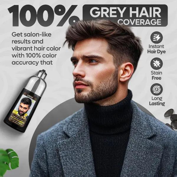 KIWINZ PRO 5 in 1 Men Beard & Hair Dye Shampoo - 5-in-1 Formula with Argan Oil & Keratin - No Stain on Skin - Anti-Hair Loss - Moisturizing & Breakage Solution - Hair Color Shampoo for Men Haircare Conditioner 500ml